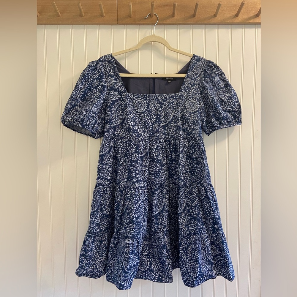 Madewell Tiered Printed Cotton Cottagecore Mini Short Ruffle Sleeve Dress Medium